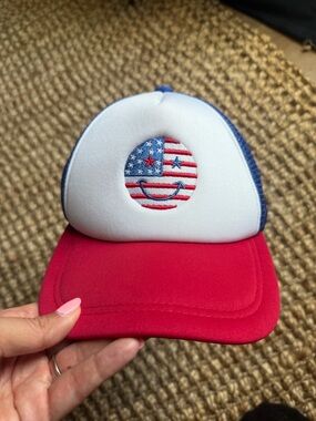 Red, White & Blue American Flag Smiley Trucker Hat
